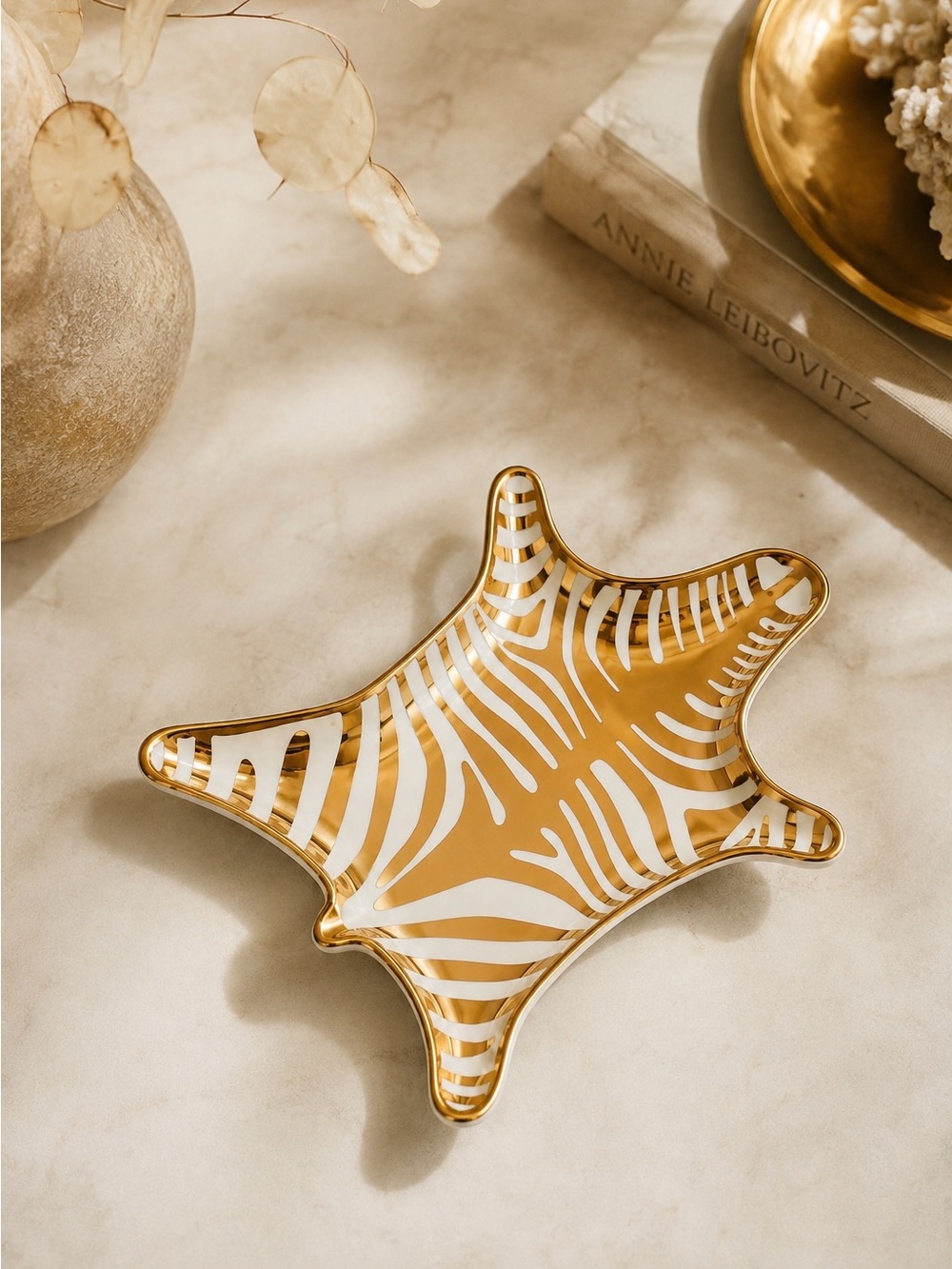 Jonathan Adler Zebra Porcelain Ring Dish Jewelry Tray Gold White